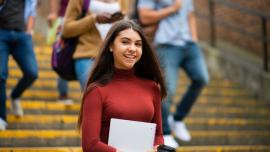 A girl studying at a university abroad